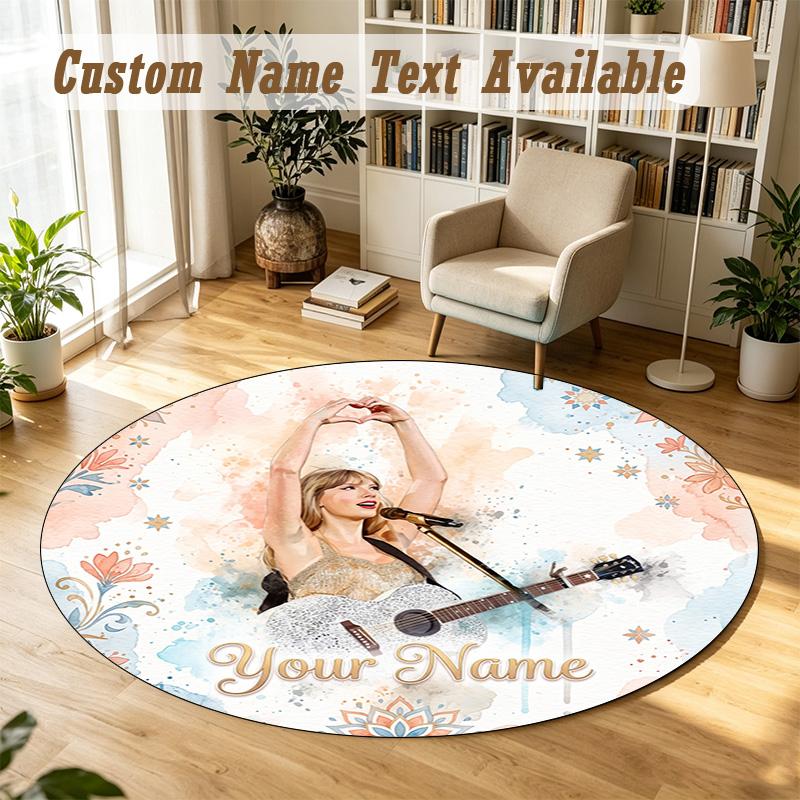 Round Rug Custom NameTaylor Swift Pattern Non Slip Carpet Home Floor Decor