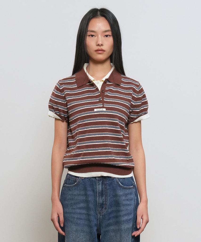 GENERALIDEA Striped Collar Half Knit [Brown] / Gf2Lkp525
