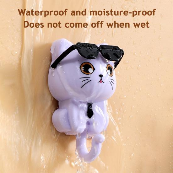 Sunglasses Cat Key Holder for Wall No Drill Adhesive Hook for Keys Hats Coats Towels Cartoon Cat Wall Organizer for Entryway Kitchen Bathroom