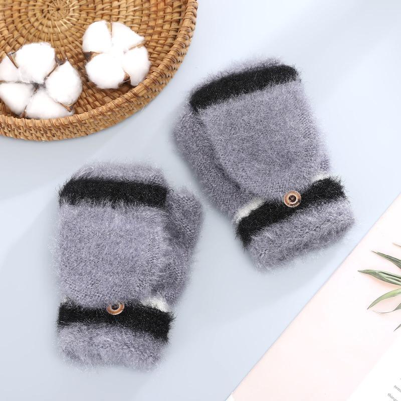 New Flip Gloves, Autumn and Winter Color Matching Mink Velvet Thickened Half-finger Thermal Gloves
