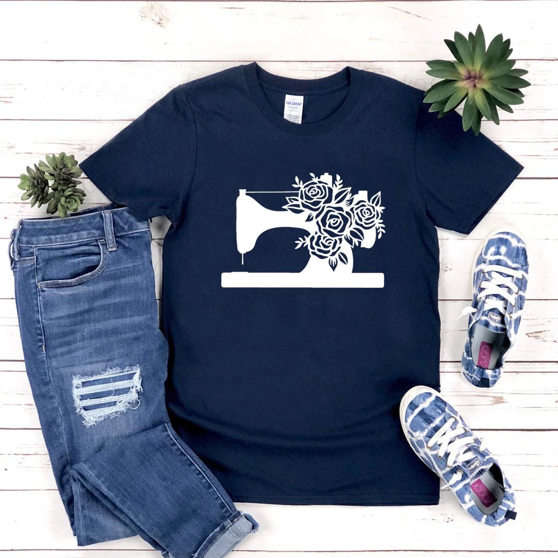 

Flower Sewing Machine Tshirt Sewing Lover Shirt Seamstress Novelty TShirt Funny Sewing Tshirt Quilting Top Women Graphic Tees 4XL