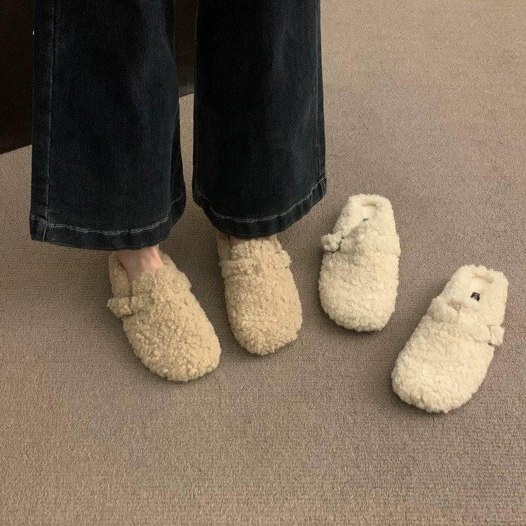 Fashion Fur Boston Clogs For Women Winter Fashion Cork Insole Warm Plush Slippers Shoes With Arch Support Cozy Home Furry Suede Mules