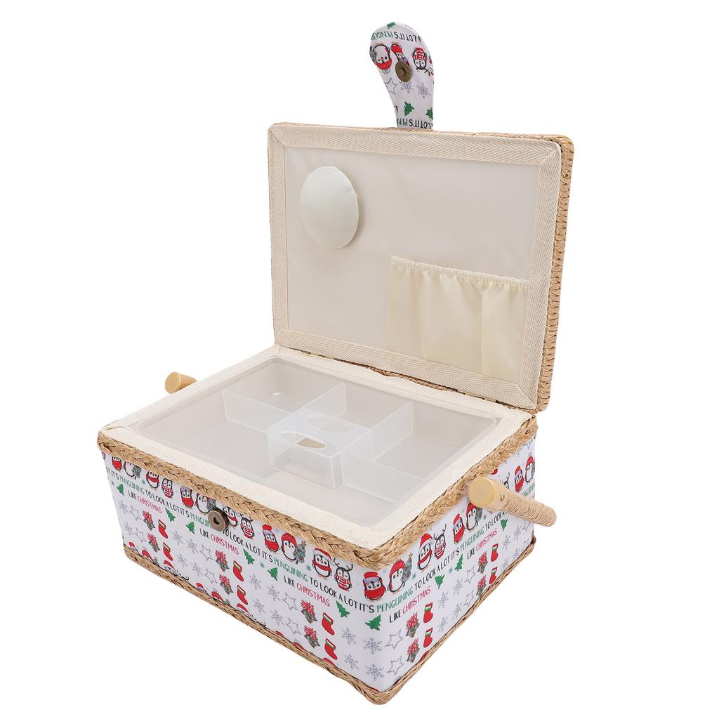 Sewing Storage Basket with Detachable Tray Portable Needle Thread Carrying Organizer for Craft Lovers and Beginners
