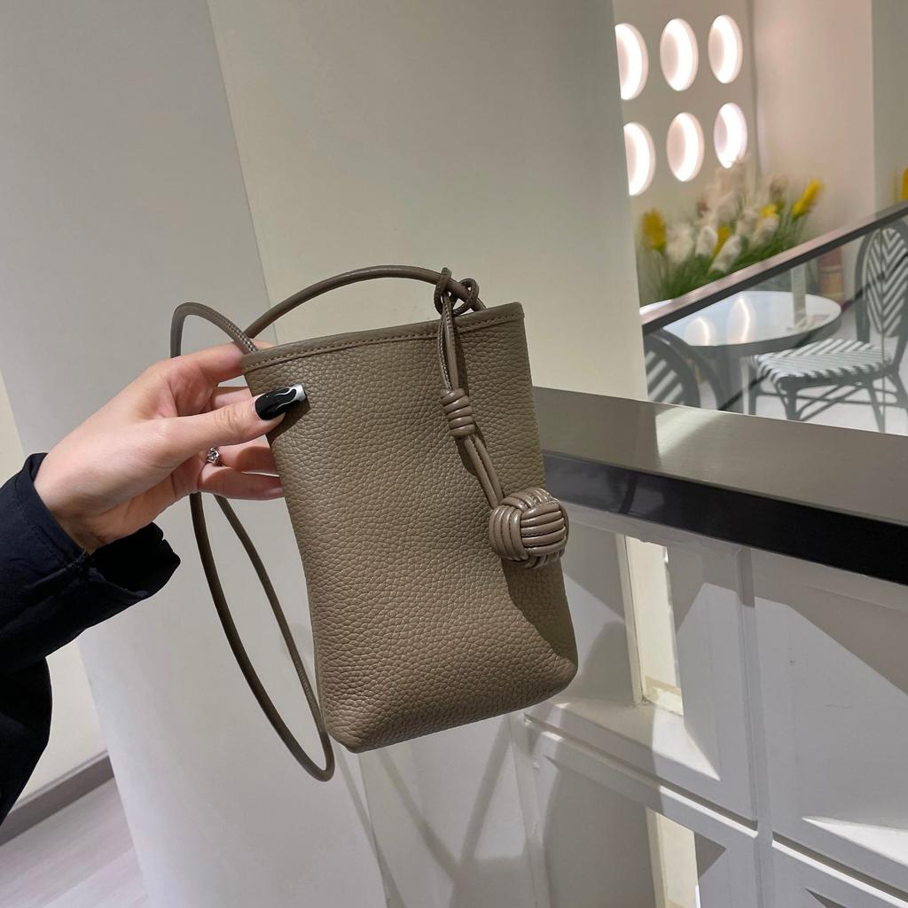 2025 Small Genuine Leather Women Crossbody Bags With Woven Ball Soft First Layer of Cowhide Mini Shoulder Bag Phone Purse Handbag