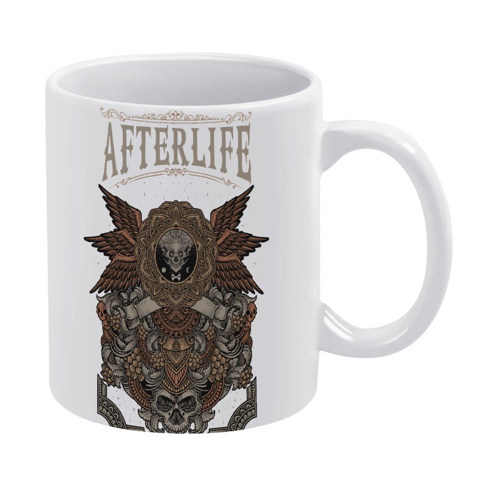 

11 унций Белая керамическая кофейная кружка с двусторонним печатным покрытием, глянцевым корпусом и удобной ручкой для чаепития и кофе-брейка белый