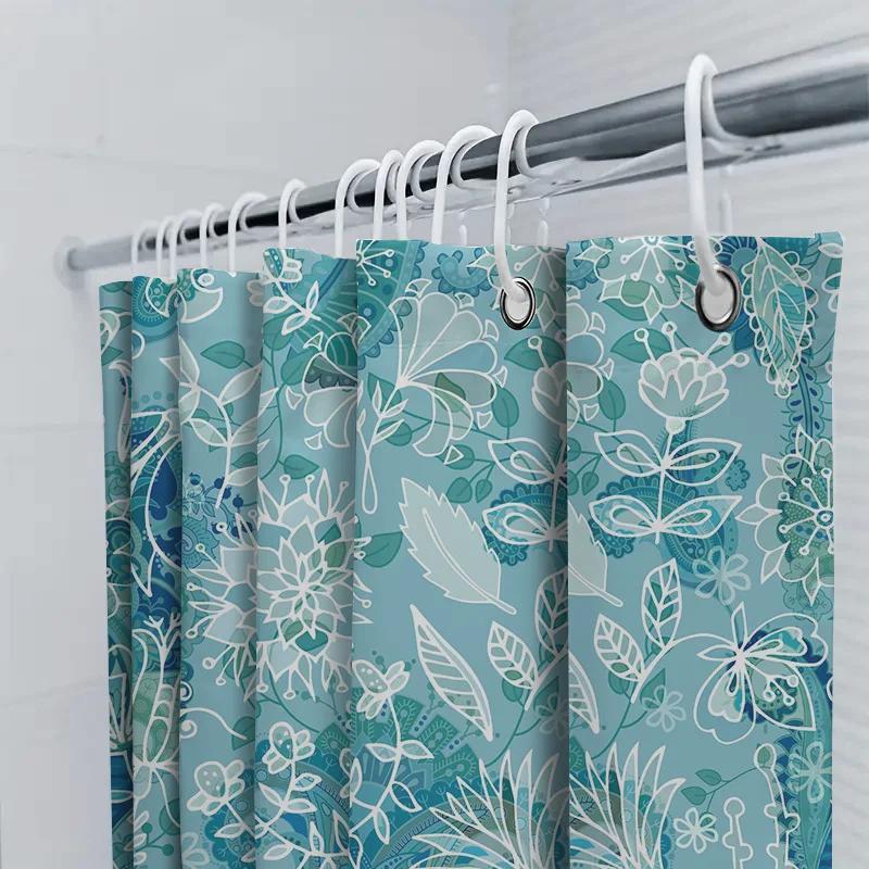Luxury Blue White Floral Shower Curtain for Bathroom Decorations Waterproof Fabric Print Shower Curtains Set with Hooks (180x240