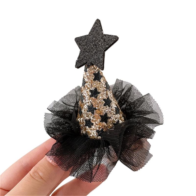 

Halloween Cute Lace Ribbon Hair Clip Glitter Mini Cone Hat Cute Hair Catch Hair Clip Masquerade Photo Props