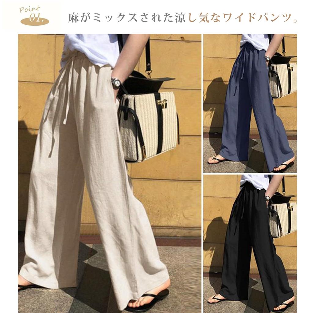 NONELECEDOLE Wide Leg Long Plus Elastic with Solid Loose Perfect for and Autumn Women's Pants, Pants, Cotton-Linen, Sizes, Waist, Lightweight,