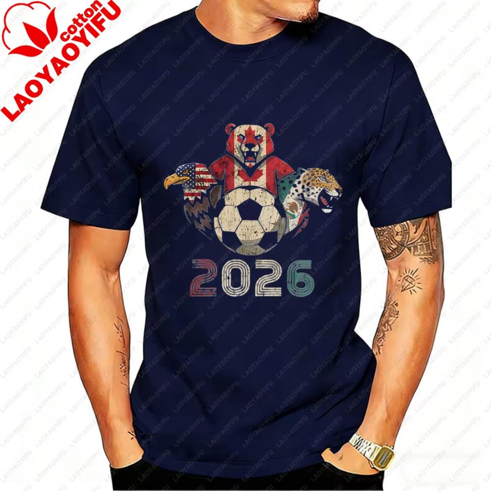 2026 USA Canada Mexico Soccer T-Shirt Cotton Shirt Tribal & Flag Graphic Tee, Ideal Gift for North Football Fans 2026 FIFA World Cup Shirt Streetwear