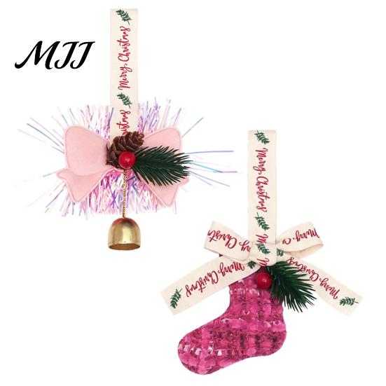 Holiday Party Supplies Christmas Ornament, Sock Shaped/Tinsel Bell Hanging Decoration with Pine Branch Fabric Stocking Pendants Red Berry, Bow Pendant