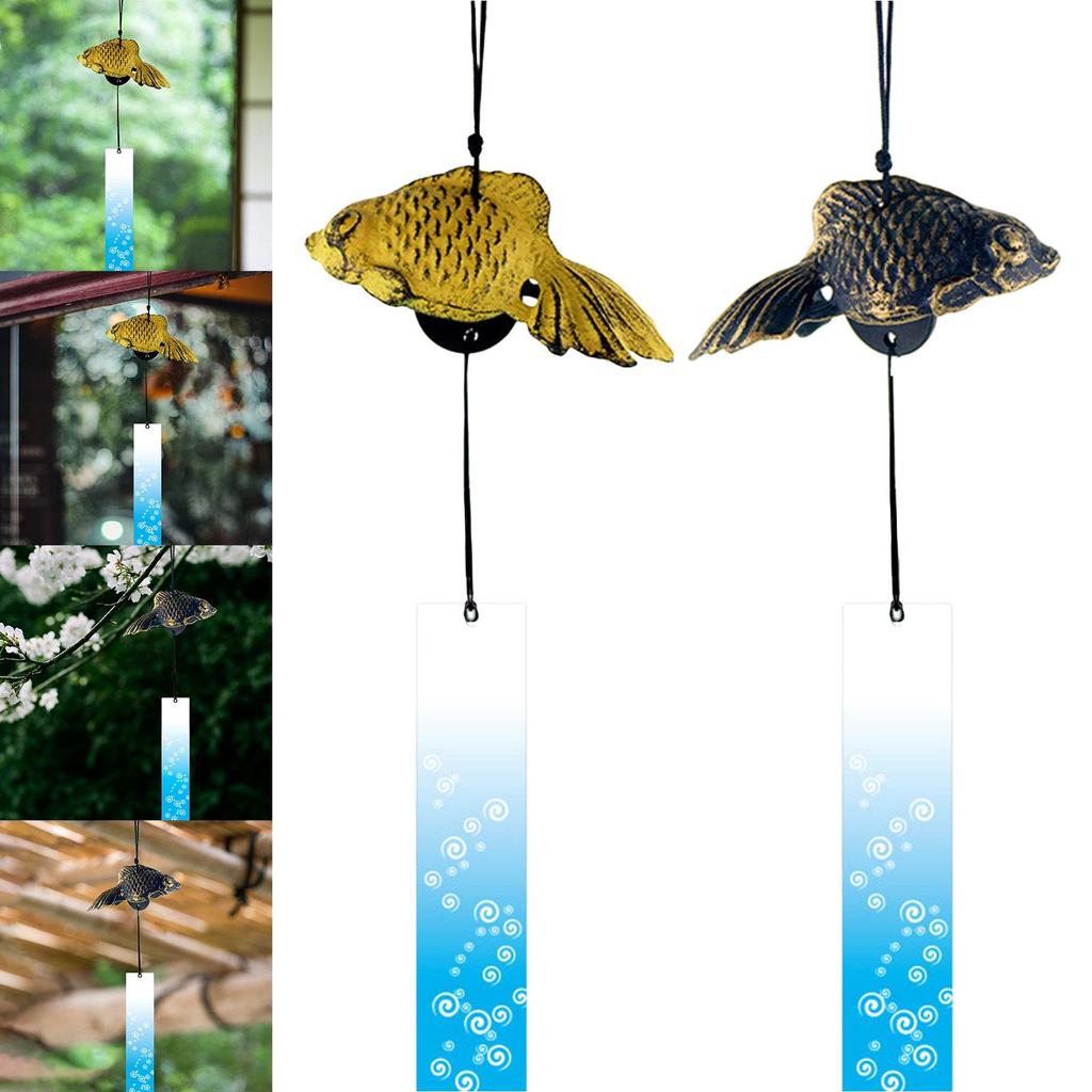 Cast Iron Wind Chime Goldfish Bless Bell Pendant Memorial Sympathy Small Wind Chime for Outside Balcony Patio Room Indoor