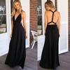 Damen V-Ausschnitt Ärmellos Maxikleid Hohe Taille Elegant Rückenfrei Kreuzbindung Abendkleid