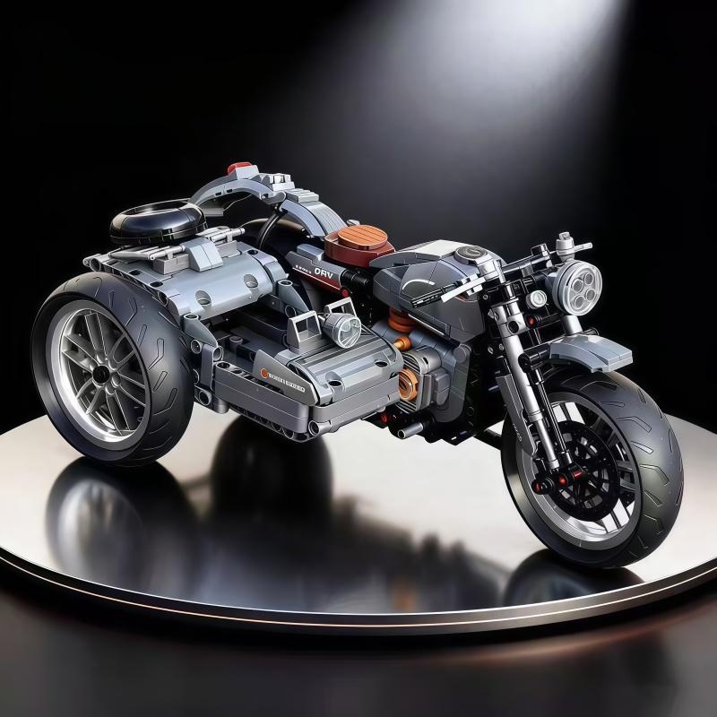 Vintage Cruiser Motorrad Baustein Set, Mechanisches Motorrad Modellbausatz mit Kettenantrieb und Federungssystem, Sammlerstück