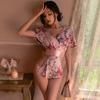 Sexy Japanese Flower Chest Erotic Erotic 3 Piece One Size Fits [YUEEI] Yukata, Oiran, Cosplay, Kimono, Style, Bow-tied, Gown, Opening, See-through,