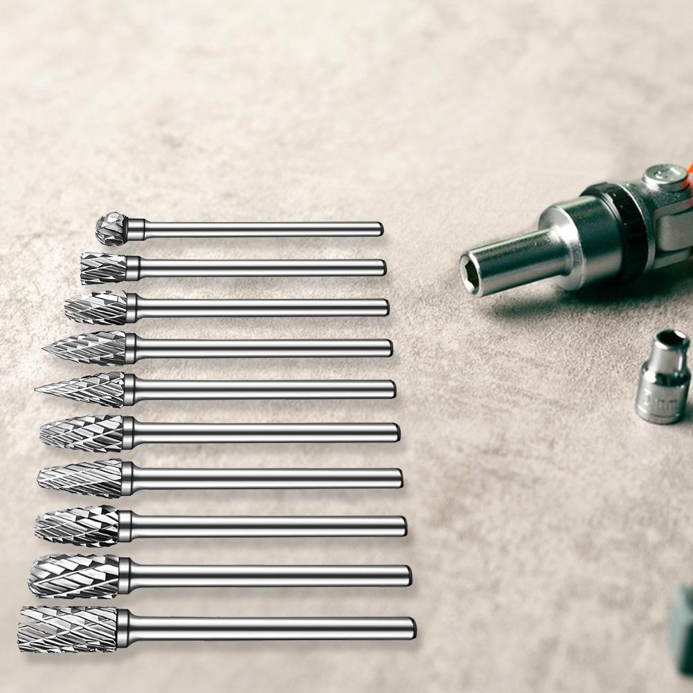 10Pcs Carbide Burr Set 1/8 Inch Shank Long Burr Bits Rotary Tool Rasp File for Metal Welds Carving Cutting Engraving Porting