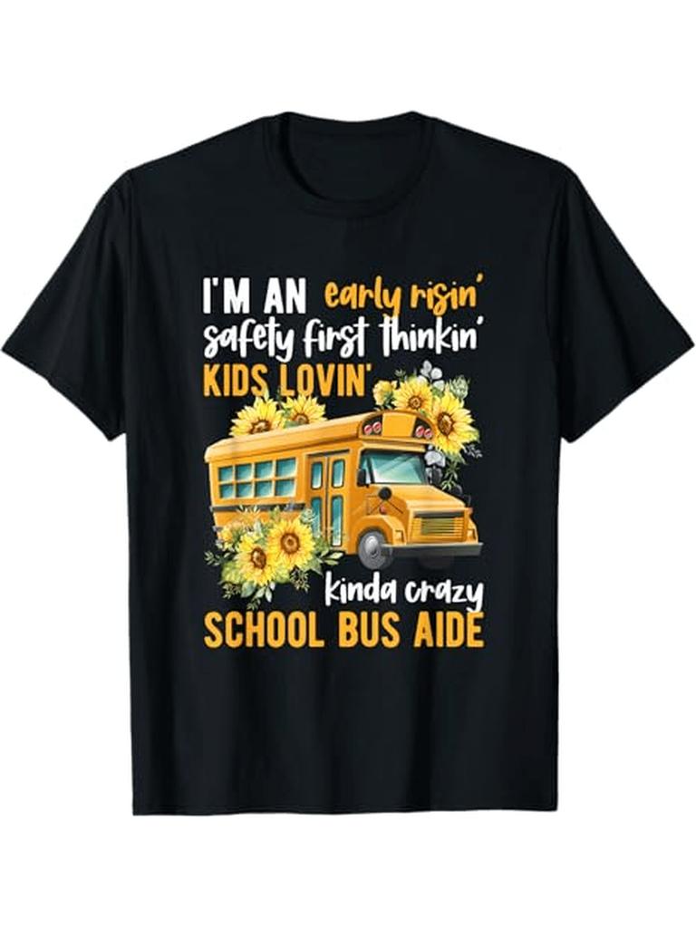 SchoolBus SunflowerFunny Bus Aide Slogan TShirt 100 Cotton ONeck Short Sleeve Summer Casual Mens Tshirt Streetwear