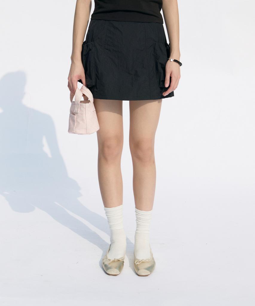 Kueoumeon Drawstring Pocket Mini Skirt (Black)