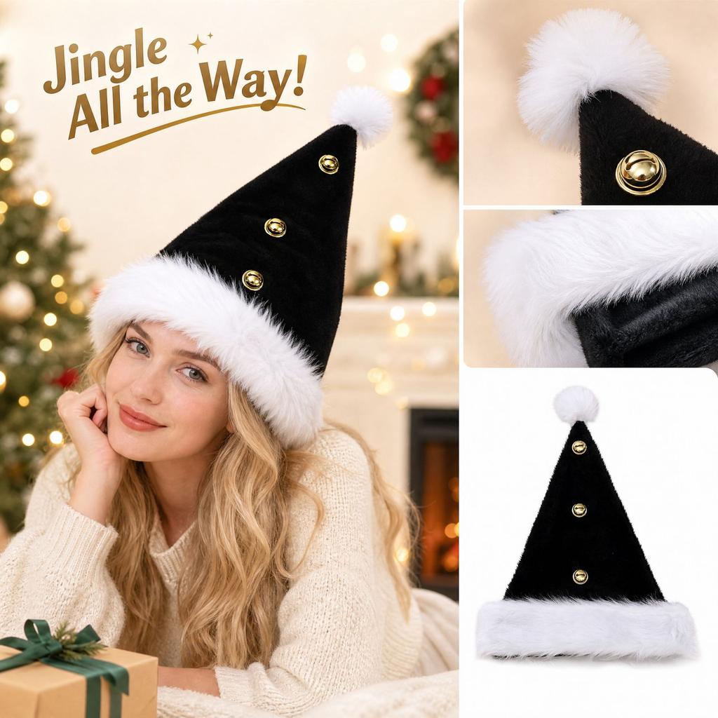 Christmas Santa Hat and Snowman Hat with Bells for Holiday Party Decorations and Costume Accessories