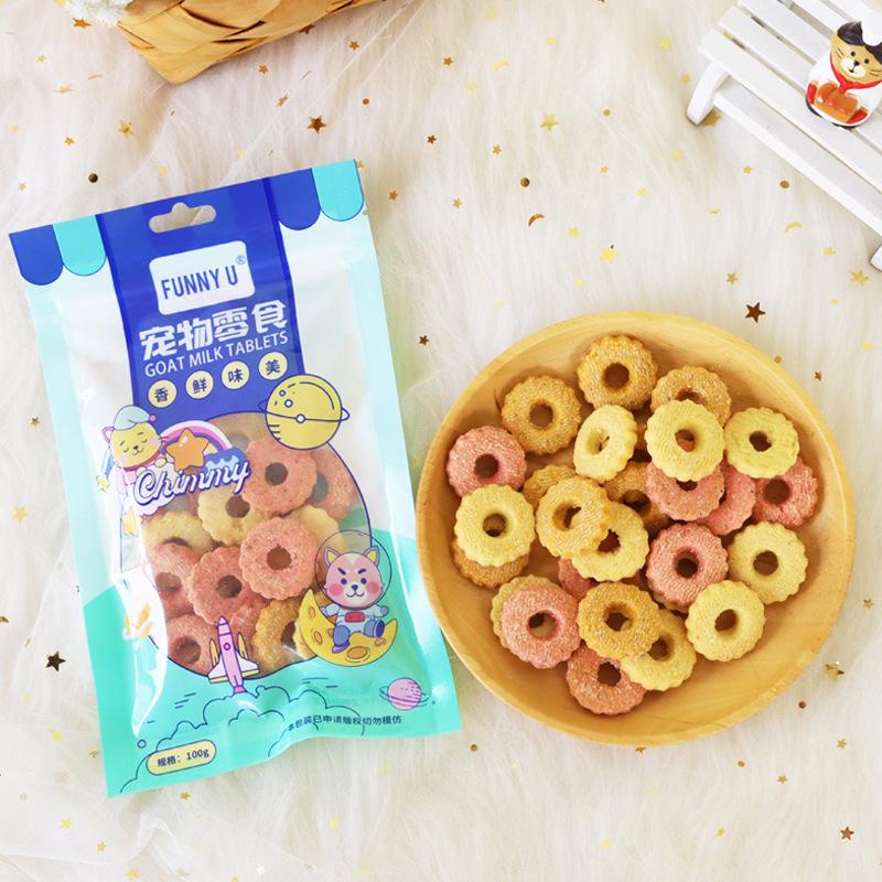 Dog Teething Cleaning Biscuits - Multi-Flavor (Chicken, Beef, Calcium, Milk), Deodorizing Mini Buns, 100g