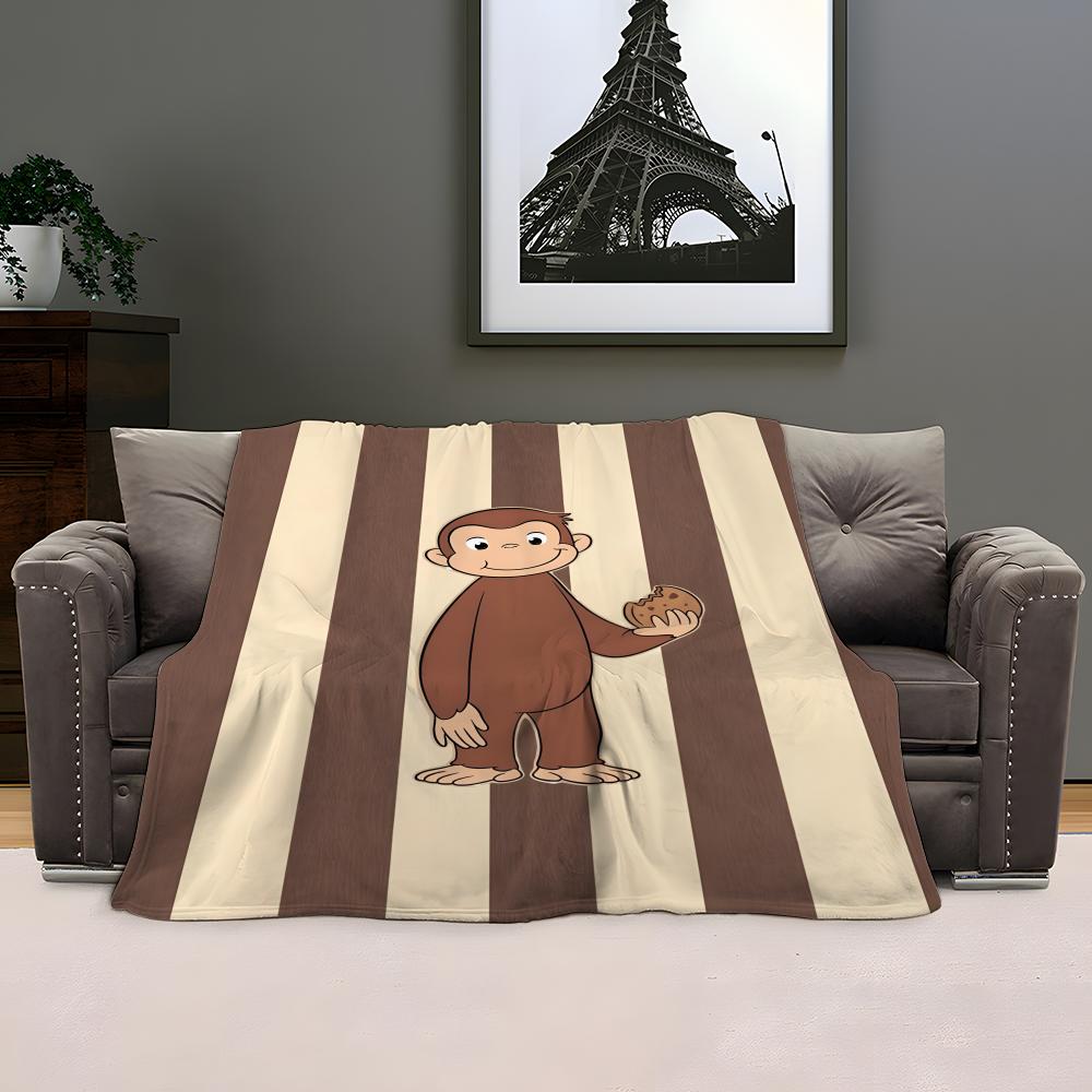 MONKEY CARTOON C-Curious GeorgeS Throw Soft Coral Fleece Blanket 310gsm Fluffy Warm Throw for Sofa Bed Couch Bedroom Decor