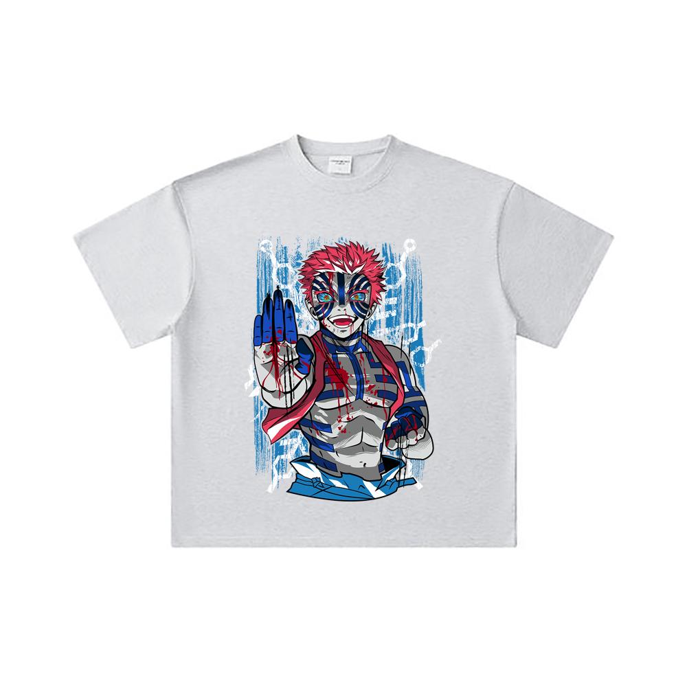 260 GSM Double Yarn 32 Count 100% Cotton Demon Slayer V79 Akaza Print Unisex Heavy Cotton T Shirt