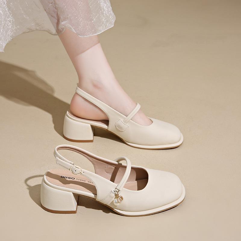 

thick heel bag head sandals women s new summer with skirt high heels one-word belt single shoes women 35 бежевый