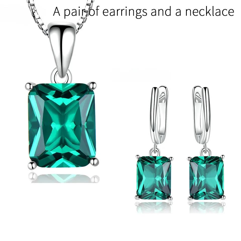 925 Sterling Silver Jewelry Sets for Women Gemstone Simple Emerald Ring Drop  Earrings Women Wedding Party Fashion Jewelry Gift