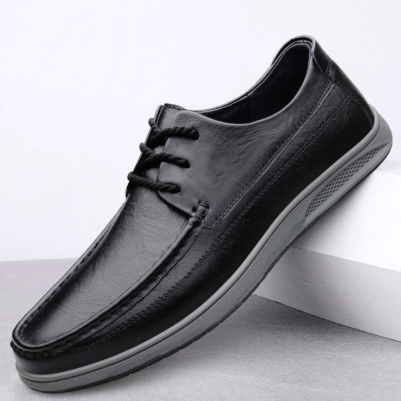 Men's Casual Leather Slip-On Shoes, First Layer Cowhide, Large Size, Youth Style, Summer Edition.