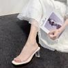 High-heeled Slippers Women's Spring and Summer New Fashion Outer Wear Transparent One-word Slippers Crystal and Semi-cool Slippers