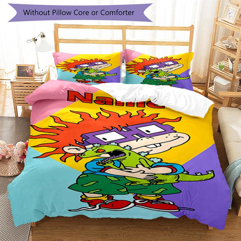3pcs Custom Name Rugrats Bedding Set Duvet Cover Closure Includes 1 Duvet Cover & 2 Pillowcases, Soft and Comfortable for All Seasons.