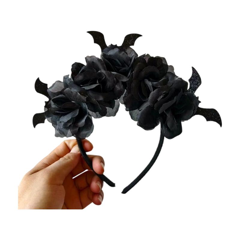 Halloween Role-Playing Headband Cute Artificial Flowers Gothic Bat Headband Creative Dance Party Costume Headwear Hair Accessory