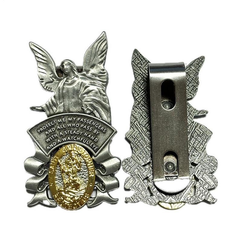 Angel Visor Clip Saint Christopher Medals For Car Angel St Christopher Visor Clip Accessories Bless Driving Religious Gift