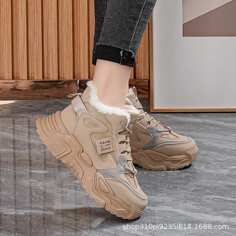 Winter New Velvet Dad Shoes Ins Height Increase Warm Sports Shoes Casual Cotton Shoes K