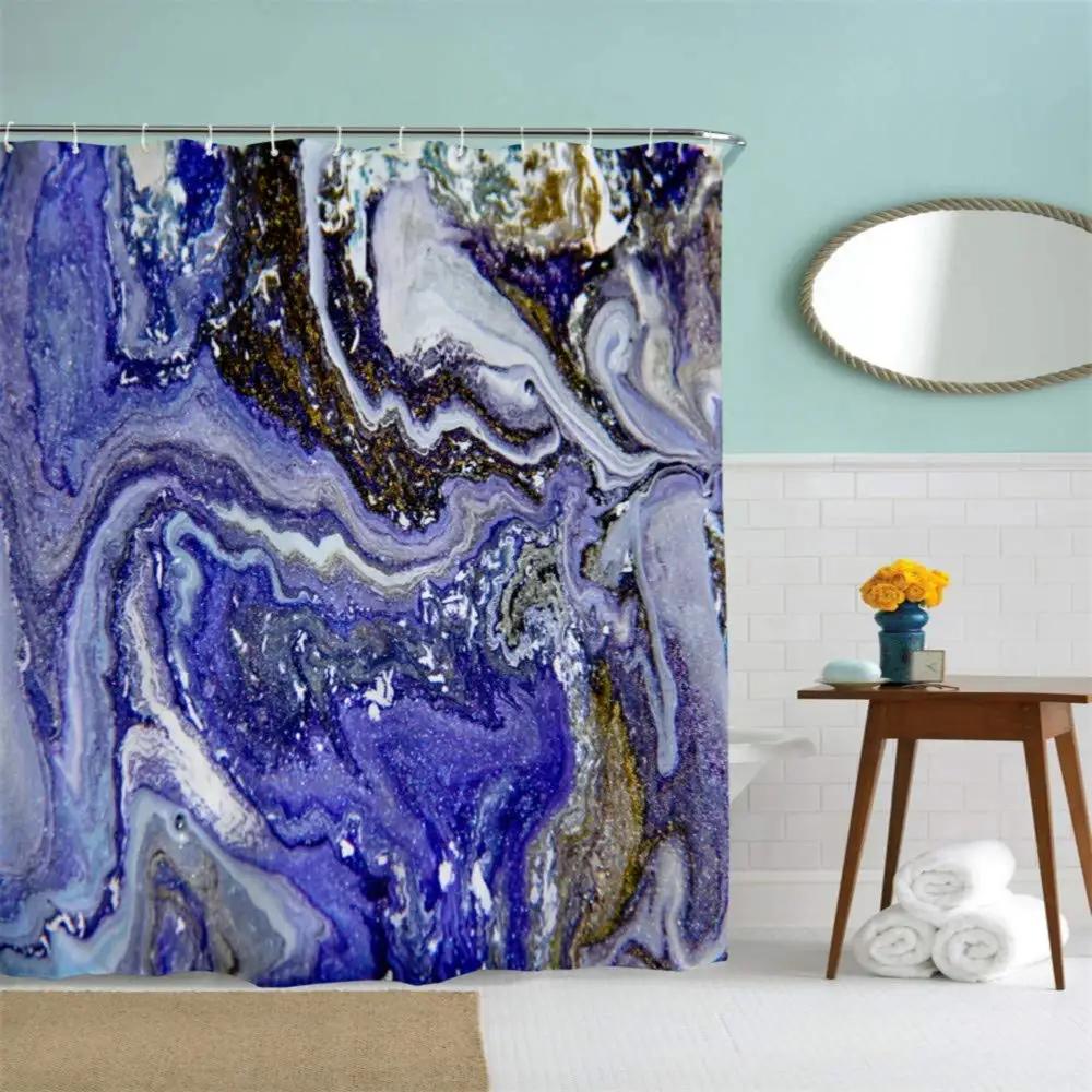 Purple Crystal Marble Abstract Shower Curtain For Bathroom Turquoise Teal Mineral Rock Texture Modern Shower Curtain With Hooks