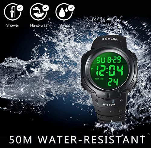 RSVOM Men's Digital Sports Watch Big Face 50M Waterproof Silicone Band LED Backlight Alarm Stopwatch