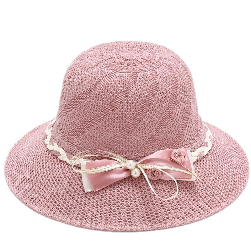 Chapeau de Paille Femme Mode Nœud Fleur Perles Été Grand Bord Chapeau de Plage Extérieur Pliable