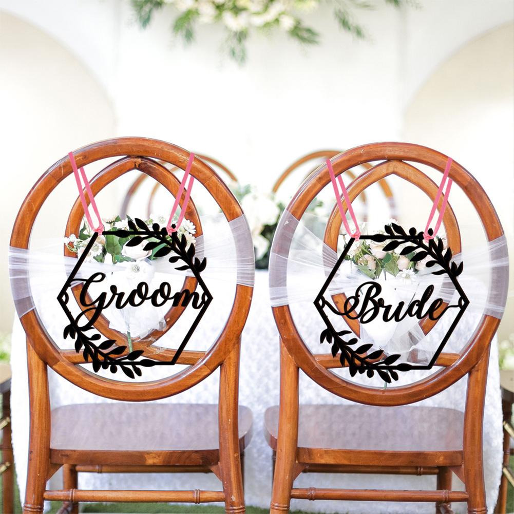 1 Pair Wooden Chair Sign Bride Groom Sign Chair Decor Chair Back Hanging Pendant For Wedding Decorations
