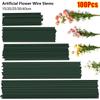 100Pcs/lot 15/20/25/30/40cm Artificial Green Flower Stems DIY Floral Material Wire Stem Handmade Flexible Iron Garden Accessoies