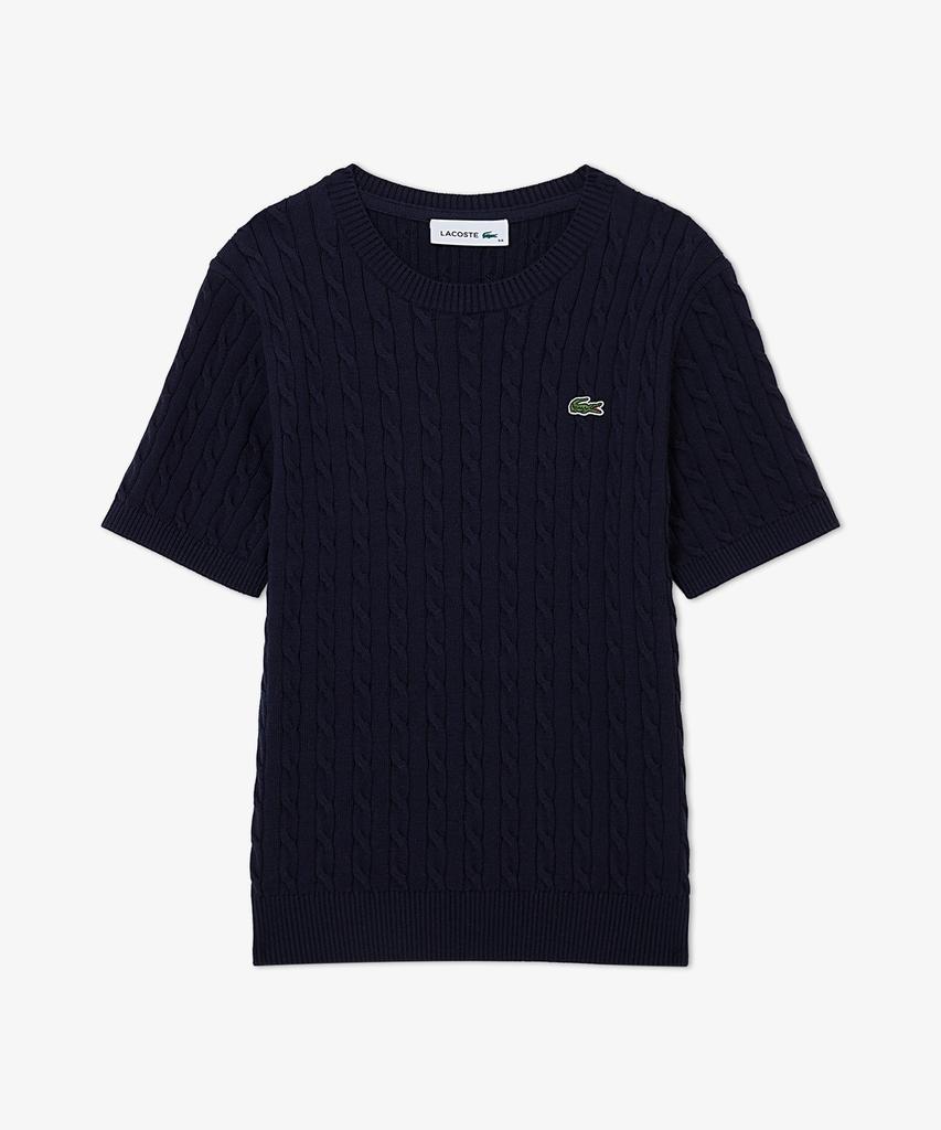 LACOSTE Women'S Cable Short Sleeve Crew Neck Sweater Af590E-56G 166