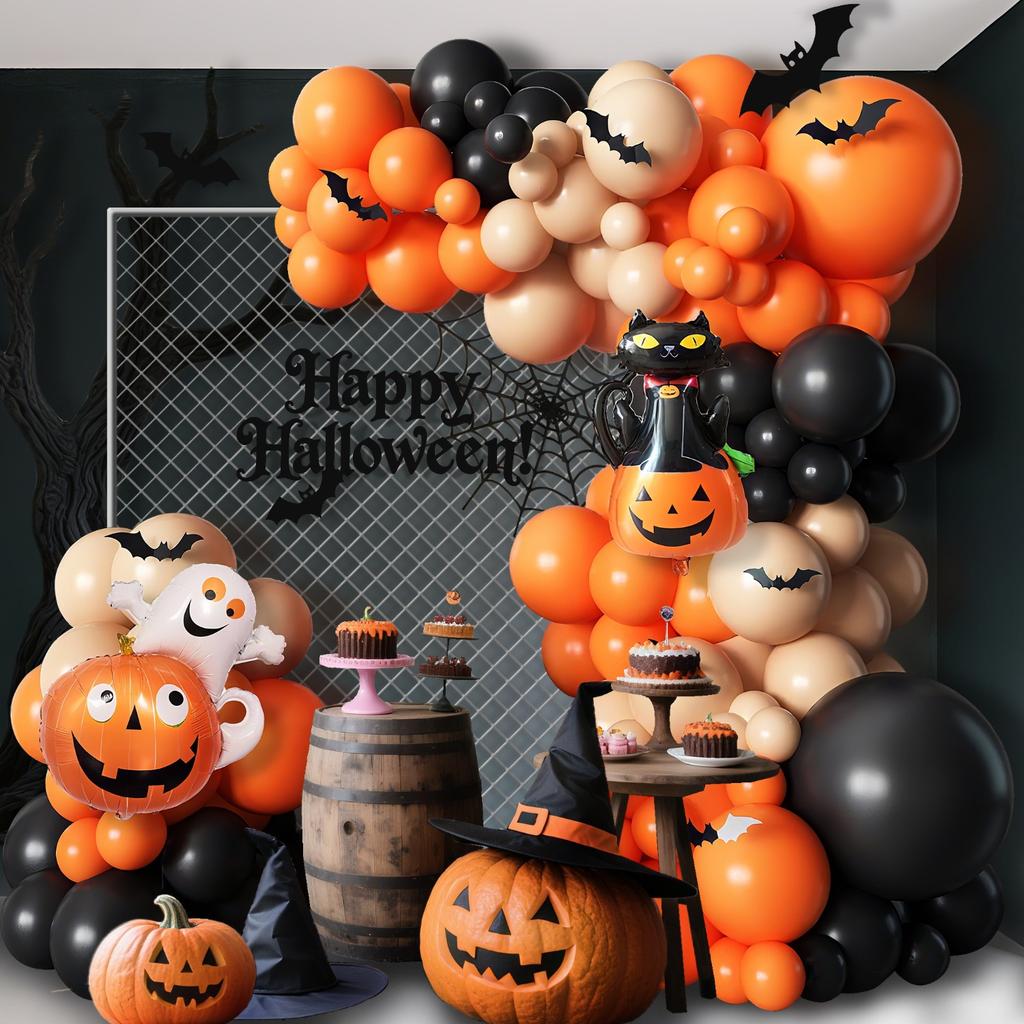 138-piece Halloween Balloon Arch Set In Black and Orange Suitable for Halloween Parties Birthday Themes and Other Events