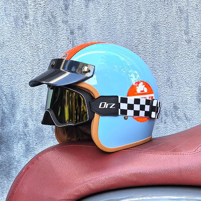 

Gulf Oil Electric Motorcycle Vintage Helmet Cruise Hard Hat Men s and Women s Japanese Half Scallop Helmet L