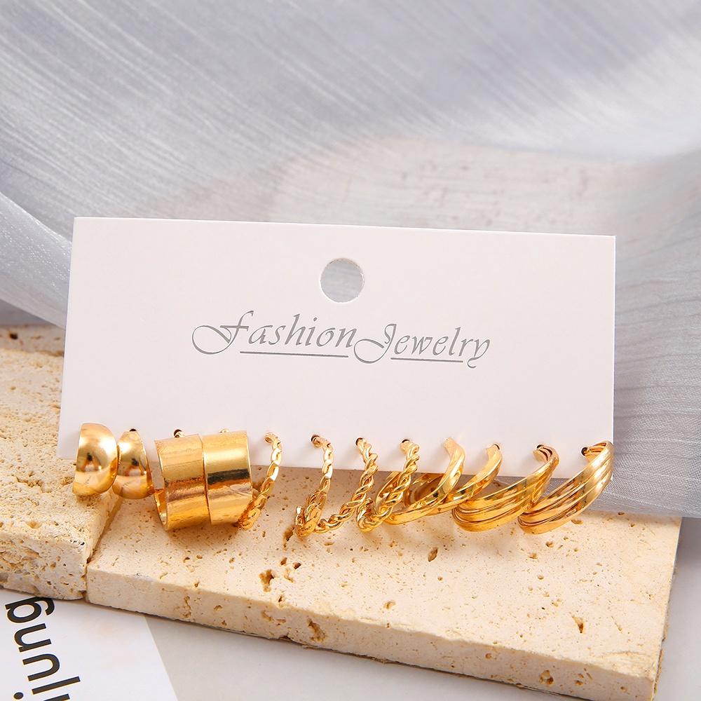 6 par/zestaw w kształcie litery C trójwarstwowy smażony ciasto Twist zestaw kolczyków złoty kolczyk kółko dla kobiet biżuteria akcesoria