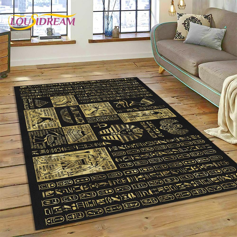 Antike ägyptische ideografische Zeichen-Symbole, mythologischer Teppich, Teppich für Zuhause, Wohnzimmer, Schlafzimmer, Sofa, Fußmatte, Dekoration, rutschfeste Matte