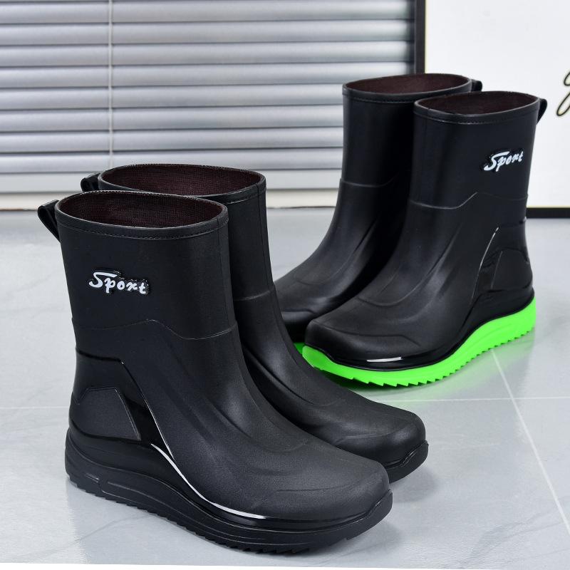 Mode mittelhohe Regenschuhe Herren rutschfeste Wasserschuhe thermische kurze Regenstiefel Herren Bündelmund Wasserstiefel Mode Gummischuhe Herren