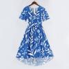 Women's Casual V Neck Short Sleeve Floral Print Dress Midi Length Wrap Style Summer Dress with Adjustable Waist Tie