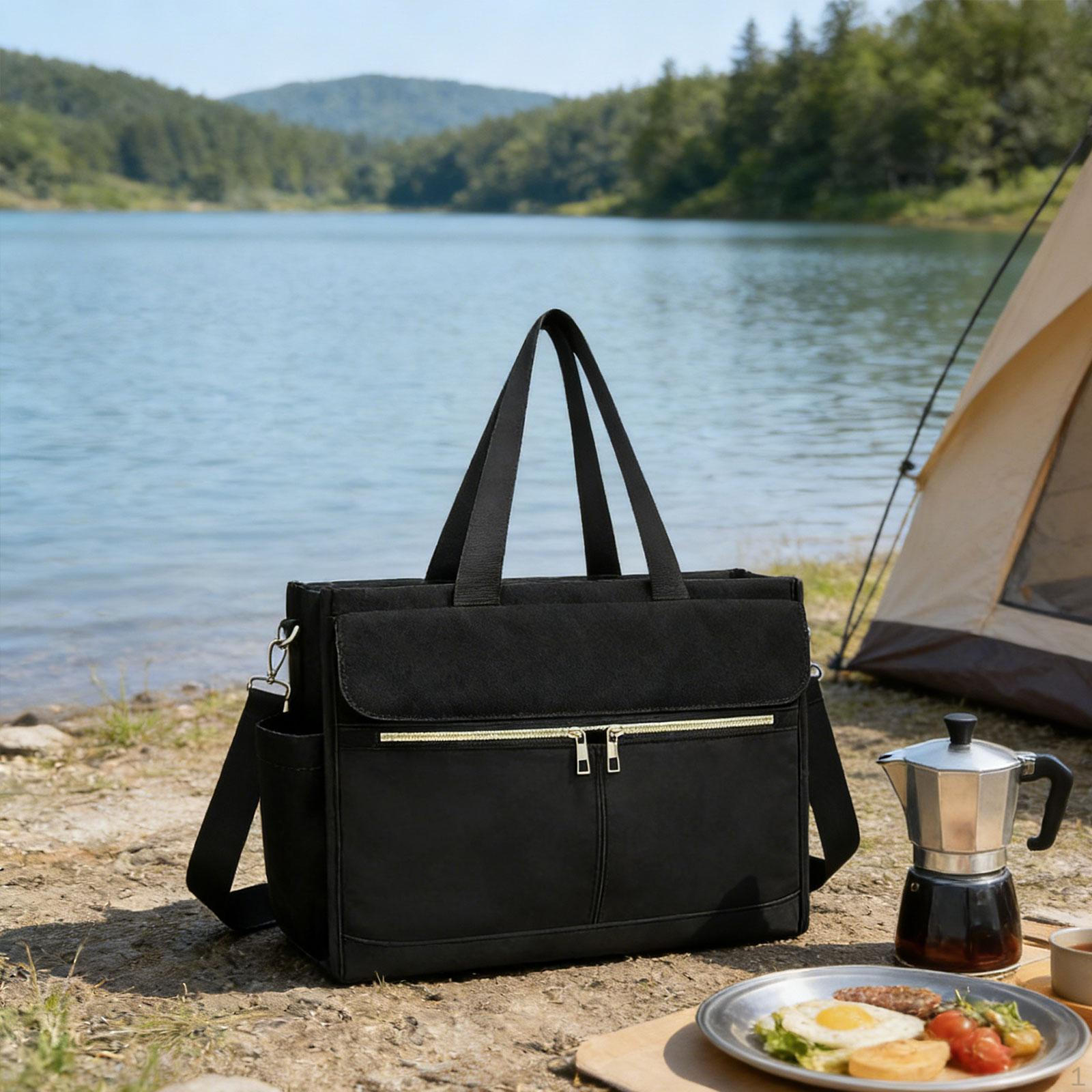 

Insulated Shoulder Tote Portable Storage Bag Waterproof Women s Handbag Lunch Box for Business Black