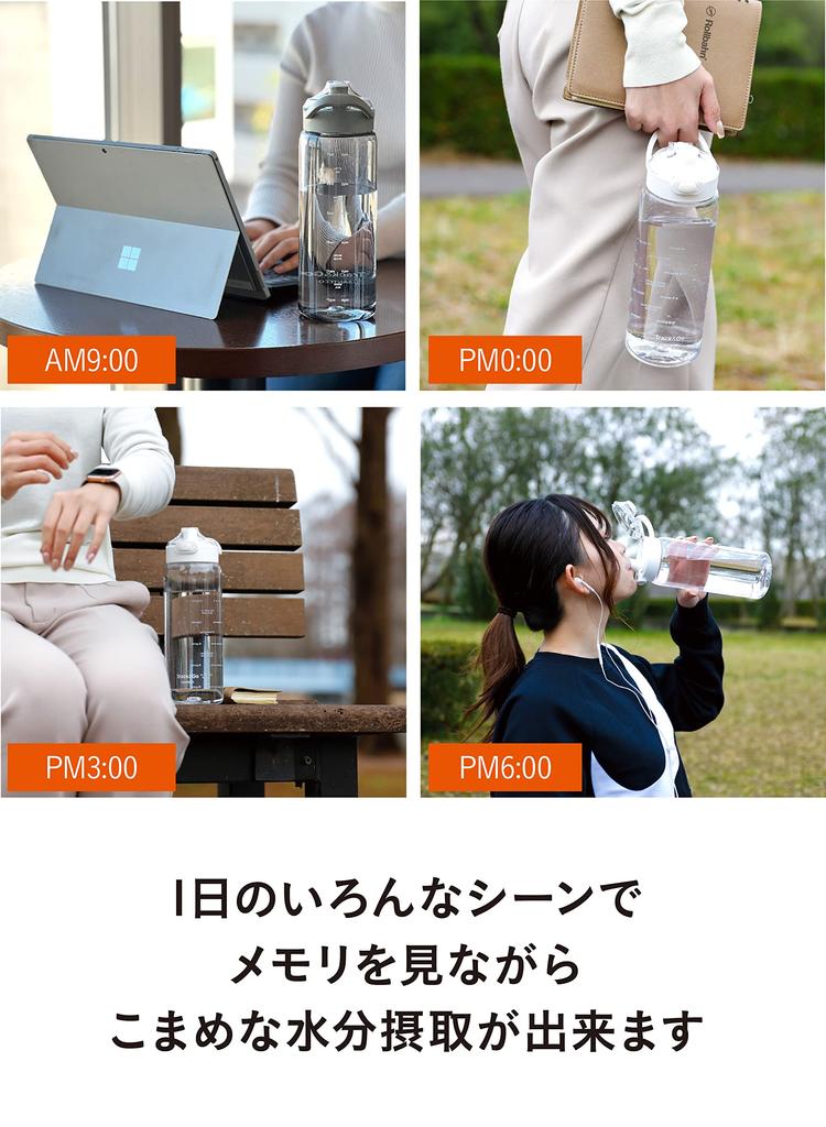 CB Japan Santeco Track and Go Water Bottle with Time Marker and Memo Tritan Pad, Gray, One-Touch, Lightweight,