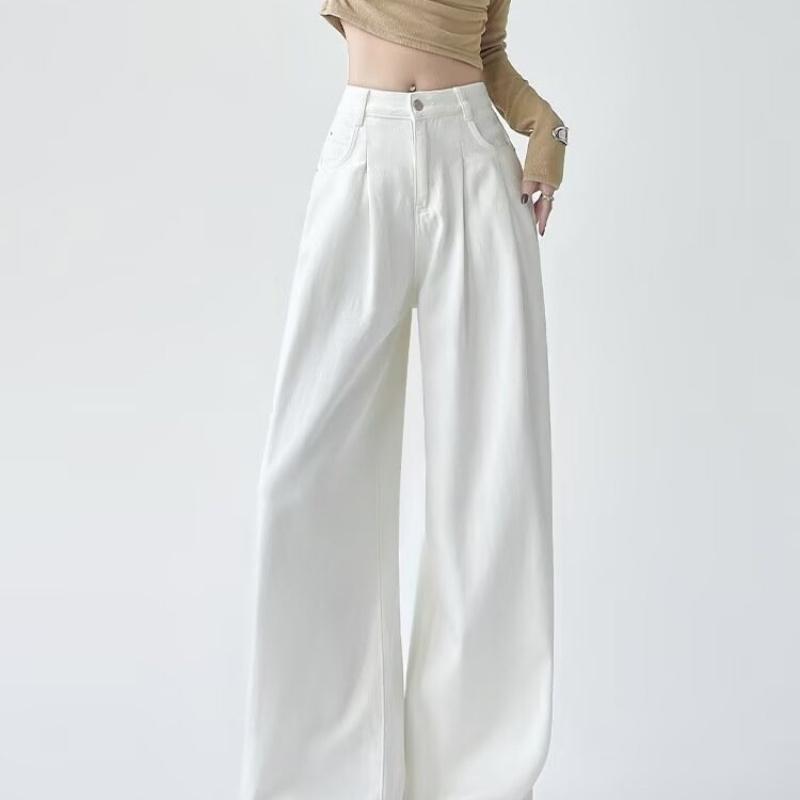 White Wide-Leg Jeans For Women New High-Waisted Pleated Loose-Fitting Slimming Hip-Covering Drapey Floor-Length Straight Pants