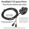 Electric Bike Switches With LED Headlights Horn And Speed Control Scooter Switches 3 Speed Controller Extended Power Cord