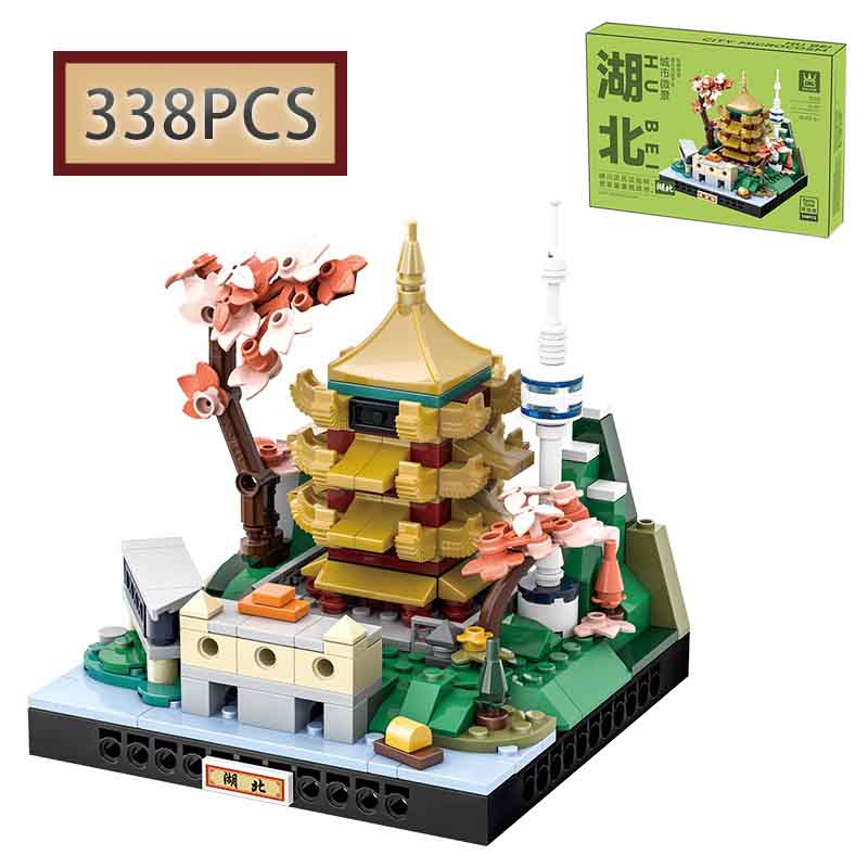 Moc 338Pcs Chinese City Hubei Micro Landscape Building Model Assembly Diy Building Blocks Children'S Puzzle Toy Birthday Gift
